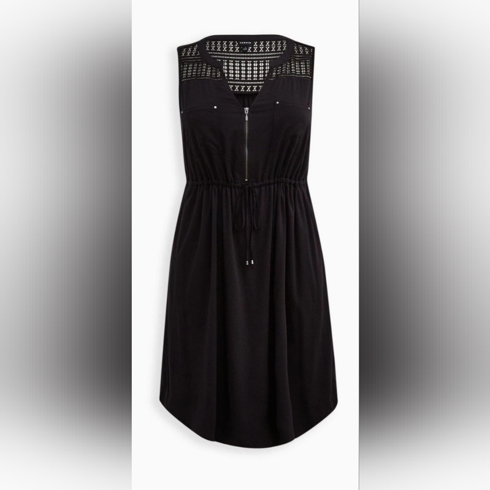 Torrid Black Mini Challis Zip-Front Shirt Dress